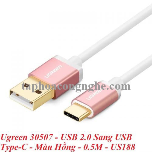 Ugreen 30507 0.5M màu hồng Bộ chuyển đổi USB 2.0 sang USB-C US188 30030507